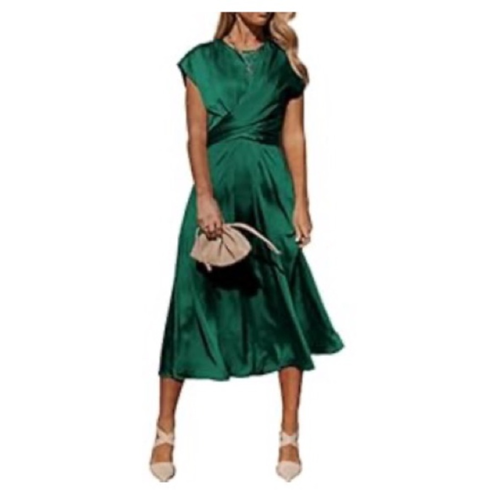 Emerald Green Sleeveless Midi Sundress with Scoop Neck for Weddings